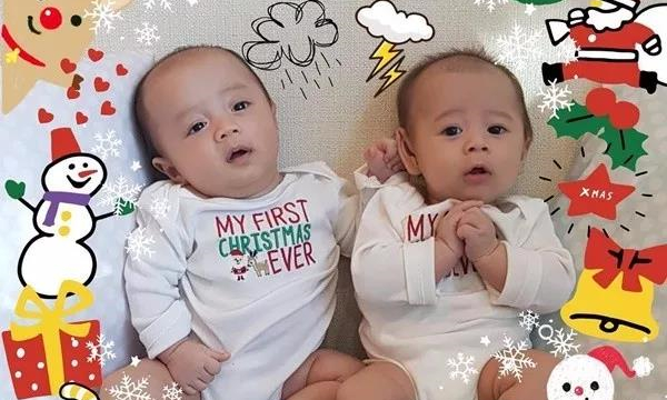 泰国女星Chompoo爆双胞胎儿子圣诞照，萌化粉丝！1.jpg