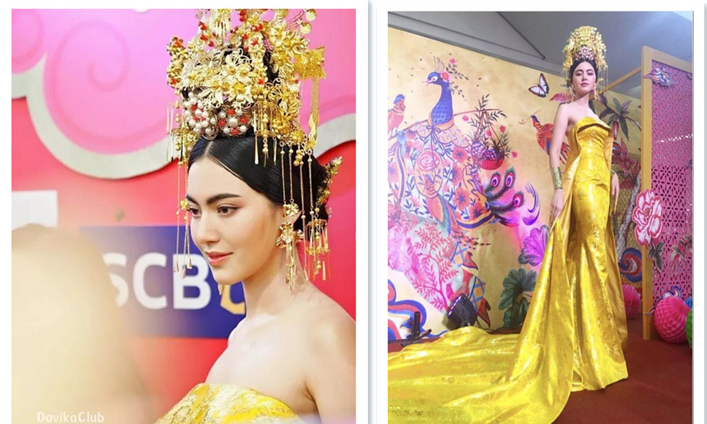 泰国当红女星Mai Davika这身“皇后黄袍”和范爷的龙袍装有的一拼!！！3.jpg