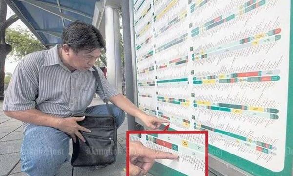 泰国曼谷公交站牌字太小引群嘲，政府下令全部更换