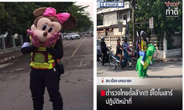 泰国交警扮成恐龙执勤疯传网络
