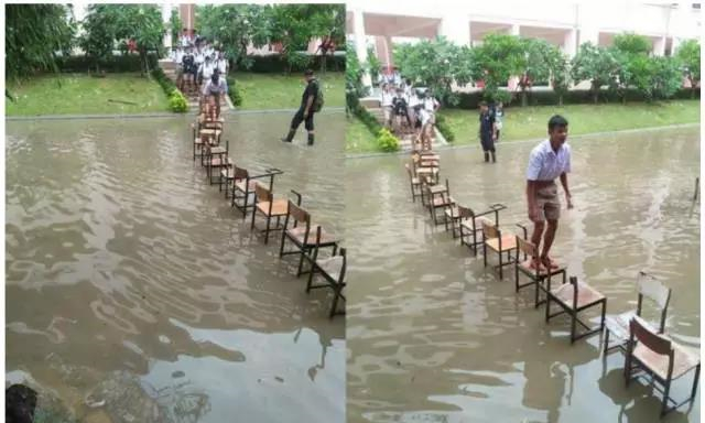 学校被淹，泰国学生这样去上课2.jpg
