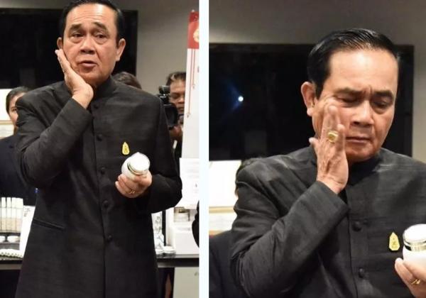 巴育总理亲自试用泰国本土护肤品，这画风超萌超可爱！