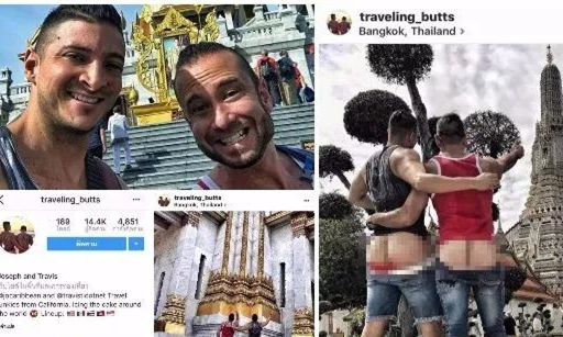那对在泰国黎明寺脱裤子拍照的美国同性恋被抓了.....jpg
