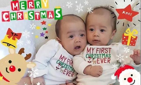 泰国女星Chompoo爆双胞胎儿子圣诞照，萌化粉丝