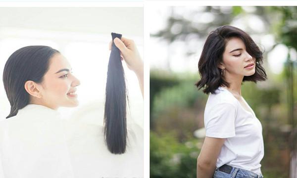 泰国女星Mai Davika剪去飘逸长发捐助给癌症患者，男友Ter表支持