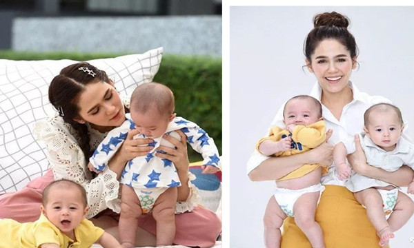 泰国女星Chompoo带双胞胎儿子拍摄广告，镜头感十足.jpg
